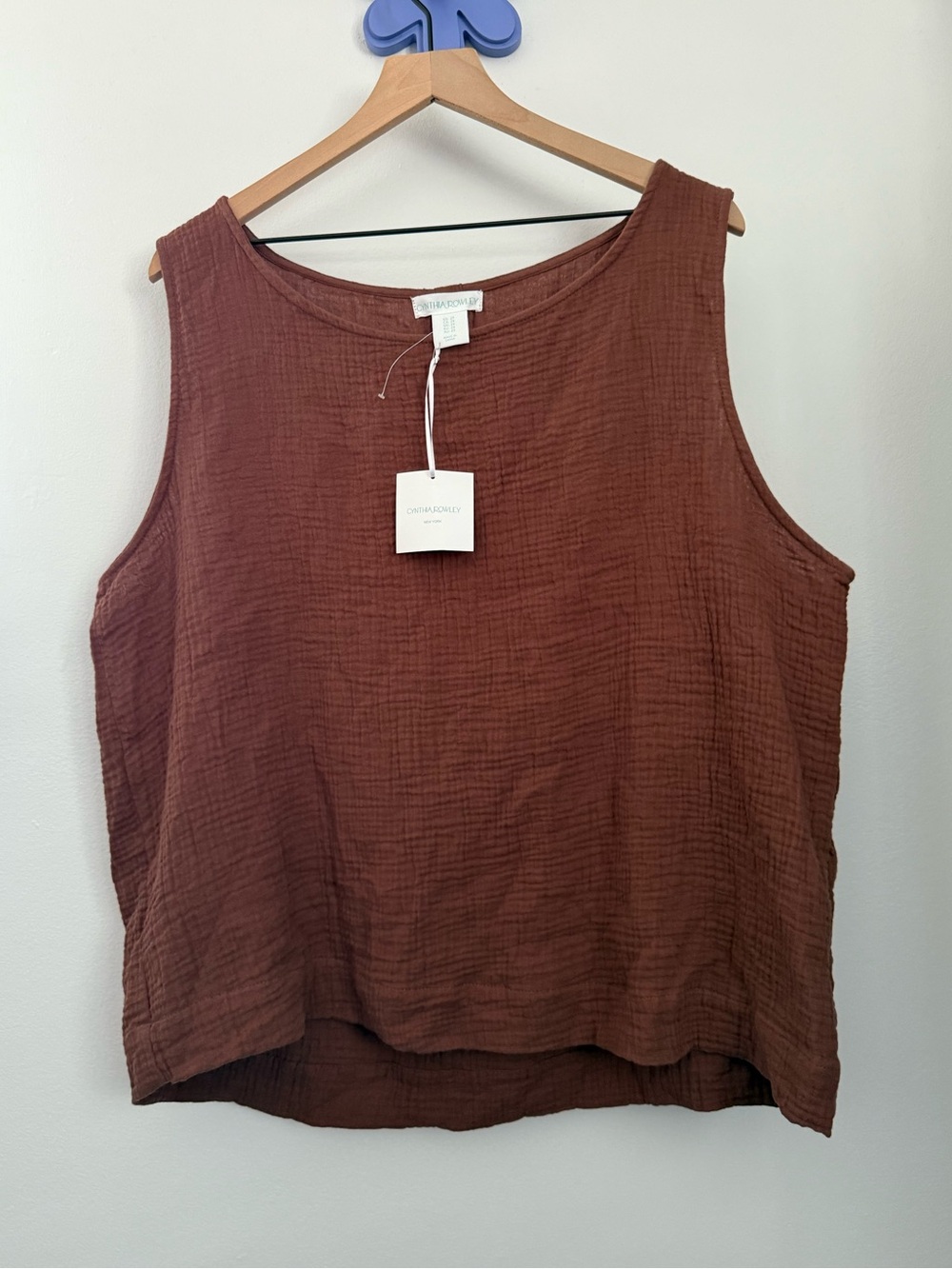 Cynthia Rowley 2X NEW Brown Gauze Cotton Tank Relaxed Coastal Beach Resort